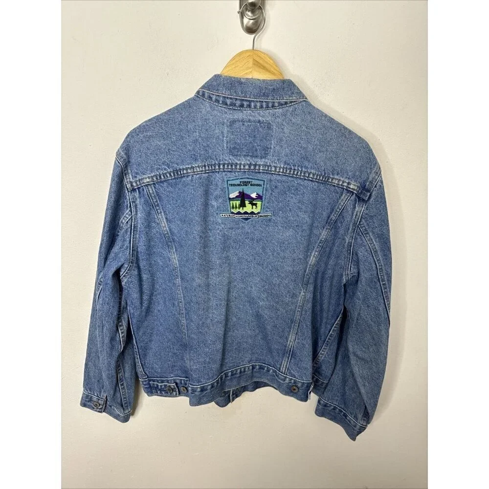 Vintage 80s Levi Men 44 Orange‎ Tab Denim Jacket Forestry Patch 75505-0212